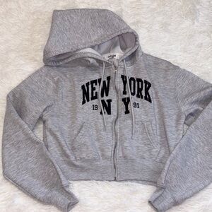 refuge Light Grey Athletic Zip Cropped Hoodie